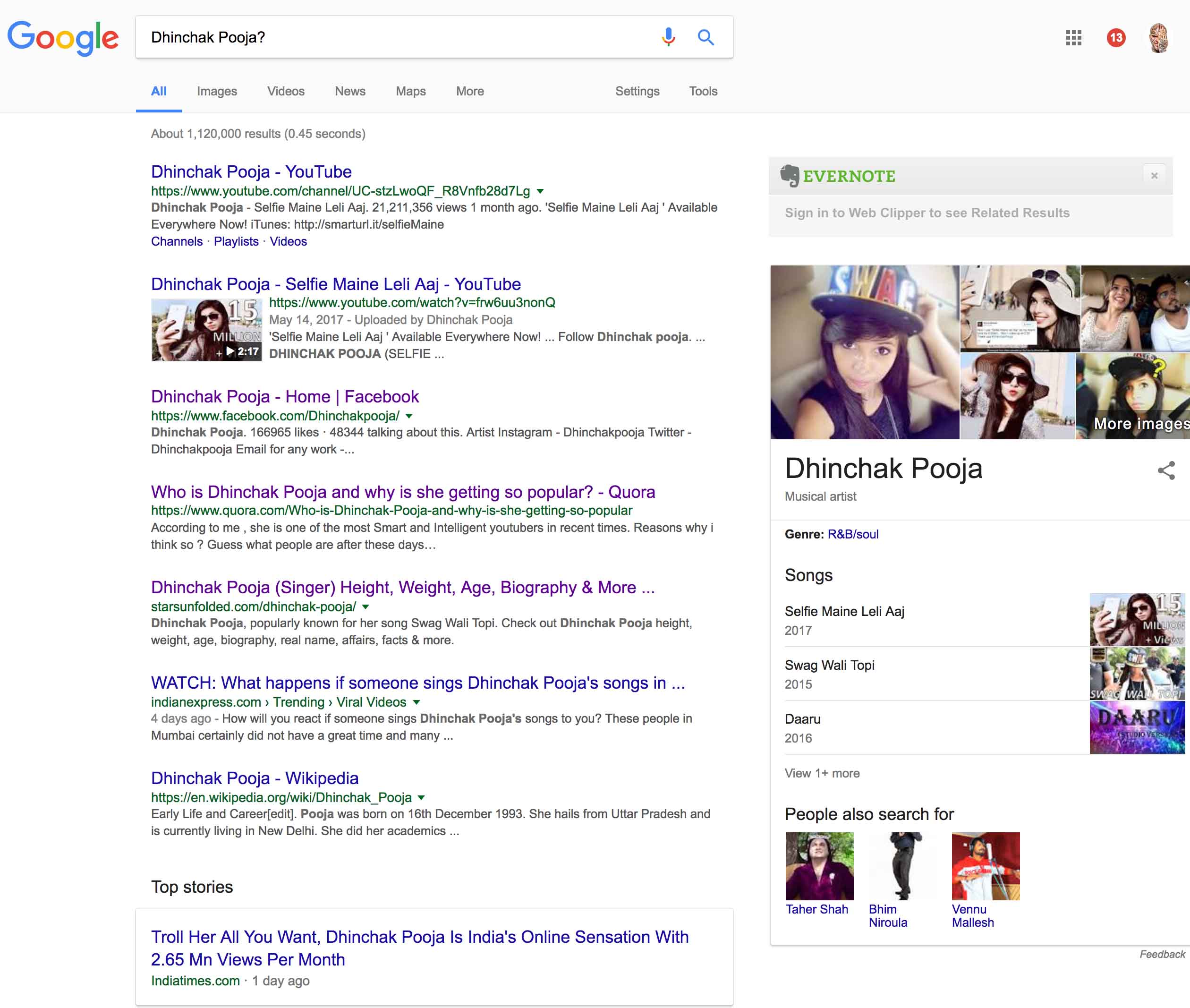 Dhinchak Pooja Google